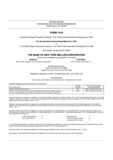 Vorschaubild BNY Mellon (Bank of New York Mellon) 10-Q Quartalsbericht 2023 