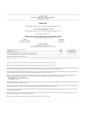 Miniature BNY Mellon (Bank of New York Mellon) 10-K Rapport annuel 2023