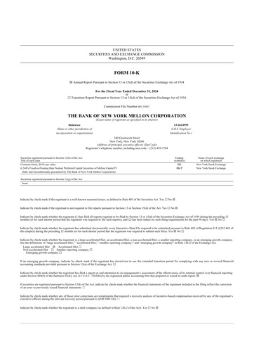 Miniature BNY Mellon (Bank of New York Mellon) 10-K Rapport annuel 2024