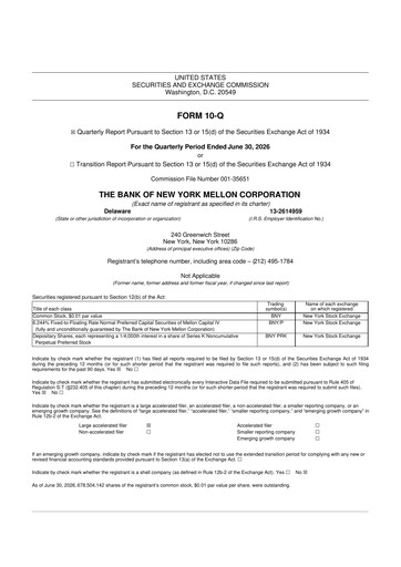 Thumbnail BNY Mellon (Bank of New York Mellon) 10-Q Quarterly Report FY2026 