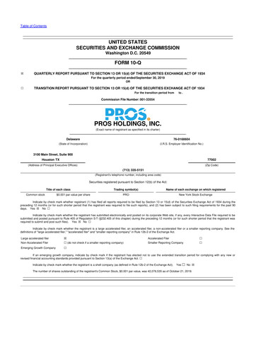 Thumbnail PROS Holdings, Inc.
 10-Q Quarterly Report FY2019 