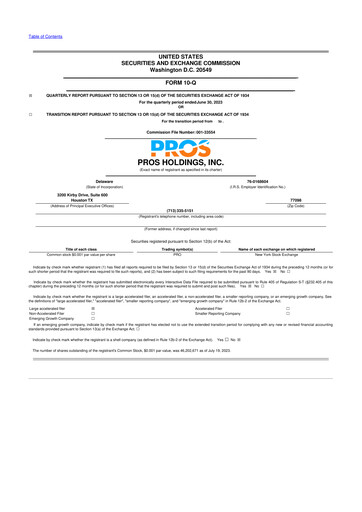 Thumbnail PROS Holdings, Inc.
 10-Q Quarterly Report FY2023 