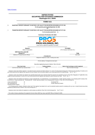 Thumbnail PROS Holdings, Inc.
 10-Q Quarterly Report FY2025 