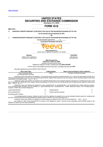 Thumbnail Veeva Systems 10-Q Quarterly Report FY2022 