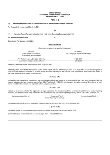 Miniature Public Storage 10-Q Rapport trimestriel 2010 