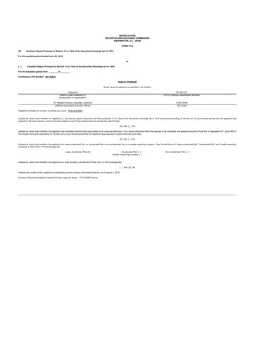 Miniature Public Storage 10-Q Rapport trimestriel 2010 