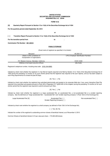 Miniature Public Storage 10-Q Rapport trimestriel 2010 