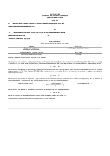 Miniature Public Storage 10-Q Rapport trimestriel 2011 