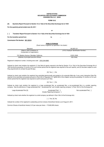 Miniature Public Storage 10-Q Rapport trimestriel 2011 