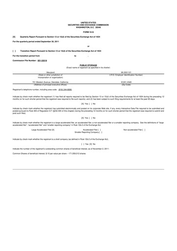 Miniature Public Storage 10-Q Rapport trimestriel 2011 