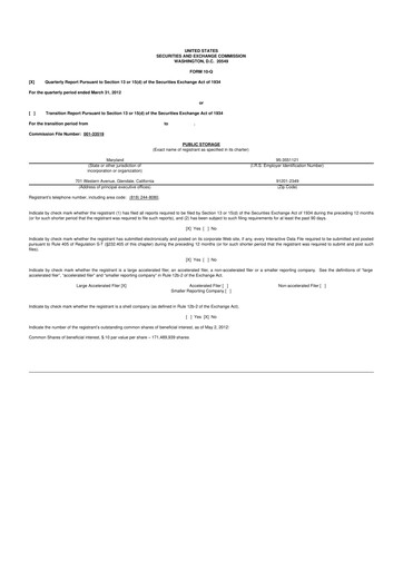 Miniature Public Storage 10-Q Rapport trimestriel 2012 