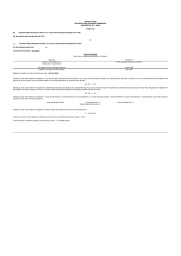 Miniature Public Storage 10-Q Rapport trimestriel 2012 