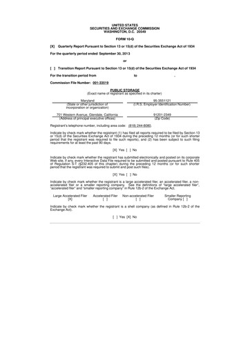 Miniature Public Storage 10-Q Rapport trimestriel 2013 