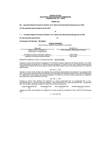 Miniature Public Storage 10-Q Rapport trimestriel 2014 