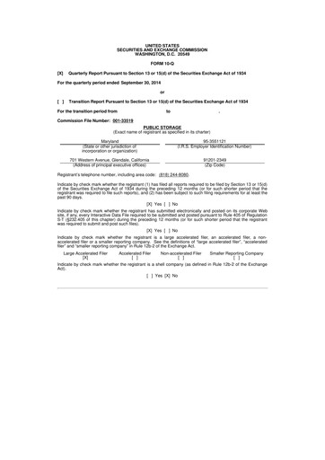 Miniature Public Storage 10-Q Rapport trimestriel 2014 