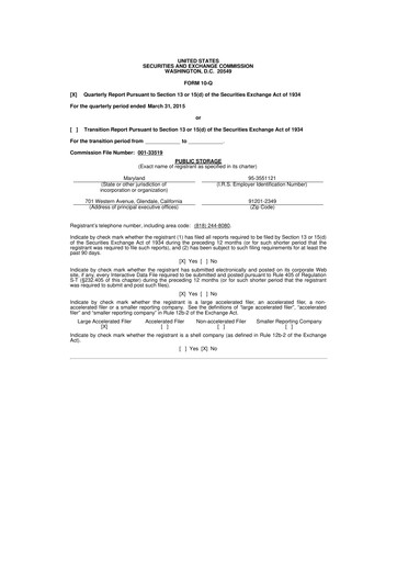 Miniature Public Storage 10-Q Rapport trimestriel 2015 