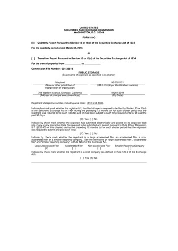 Miniature Public Storage 10-Q Rapport trimestriel 2016 