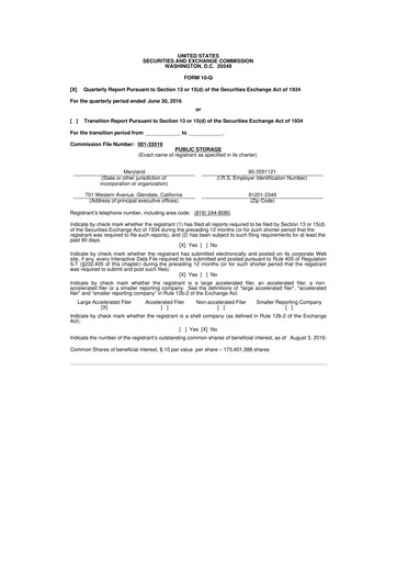 Miniature Public Storage 10-Q Rapport trimestriel 2016 