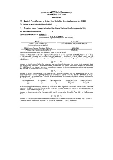 Miniature Public Storage 10-Q Rapport trimestriel 2017 