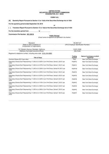 Miniature Public Storage 10-Q Rapport trimestriel 2019 