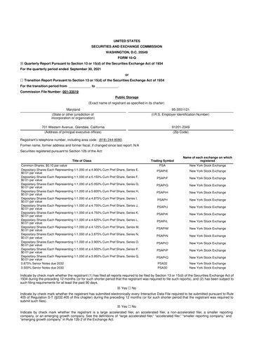Miniature Public Storage 10-Q Rapport trimestriel 2021 