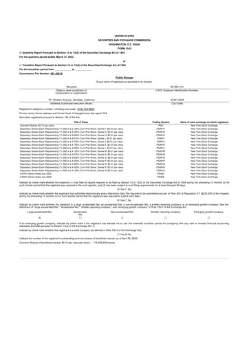 Miniature Public Storage 10-Q Rapport trimestriel 2022 
