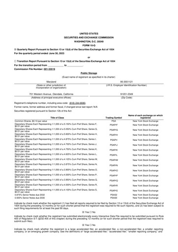 Miniature Public Storage 10-Q Rapport trimestriel 2023 