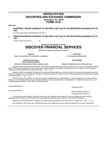 Thumbnail Discover Financial Services 10-Q Quarterly Report FY2018 