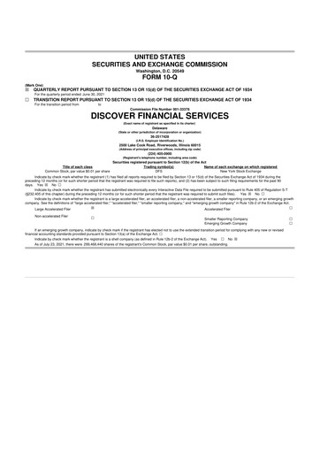 Thumbnail Discover Financial Services 10-Q Quarterly Report FY2021 