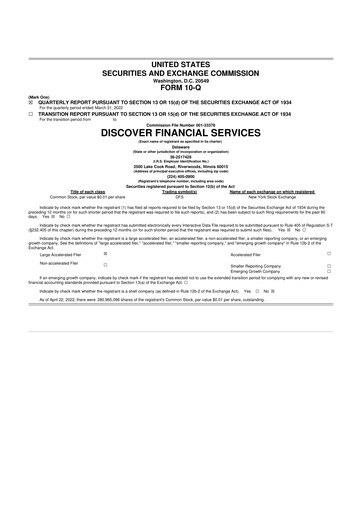 Thumbnail Discover Financial Services 10-Q Quarterly Report FY2022 