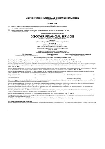 Thumbnail Discover Financial Services 10-K Annual Report 2022