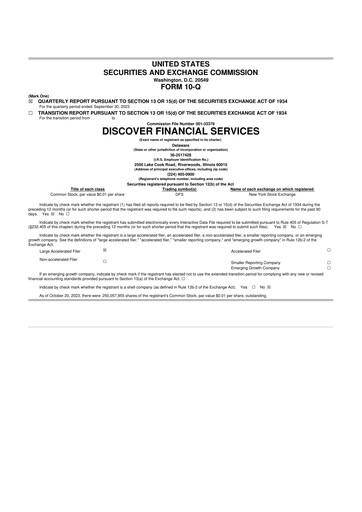 Thumbnail Discover Financial Services 10-Q Quarterly Report FY2023 