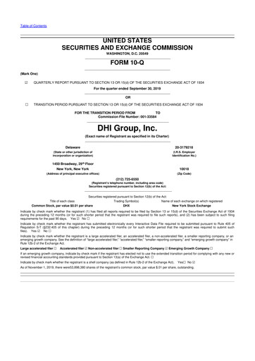 Thumbnail DHI Group 10-Q Quarterly Report FY2019 