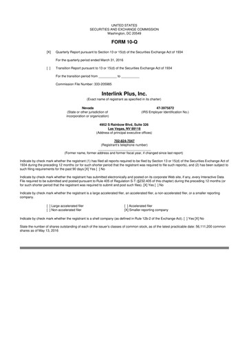 Thumbnail Loop Media 10-Q Quarterly Report FY2016 