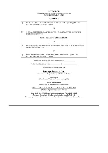 Thumbnail Portage Biotech 20-F Annual Report 