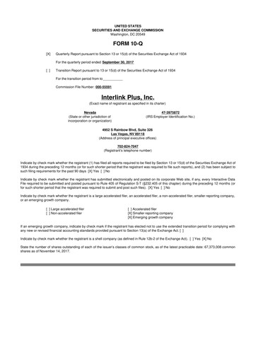 Thumbnail Loop Media 10-Q Quarterly Report FY2018 