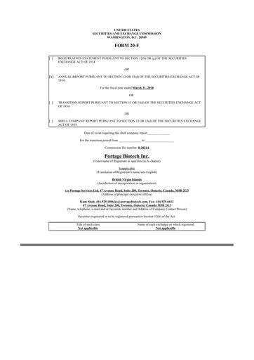 Thumbnail Portage Biotech 20-F Annual Report 2018