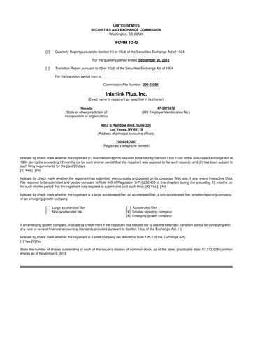 Thumbnail Loop Media 10-Q Quarterly Report FY2019 