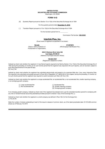 Thumbnail Loop Media 10-Q Quarterly Report FY2019 
