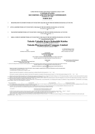 Miniature Takeda Pharmaceutical 20-F Rapport annuel 2019