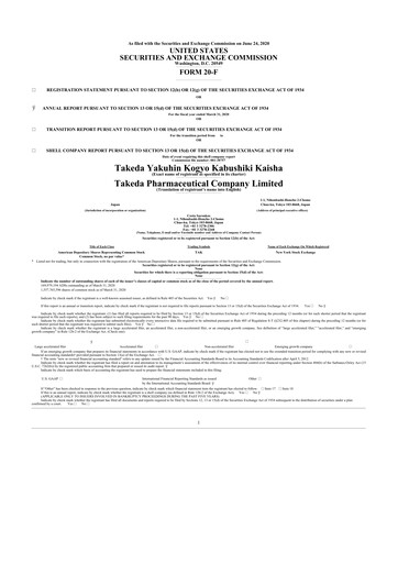 Miniature Takeda Pharmaceutical 20-F Rapport annuel 2020