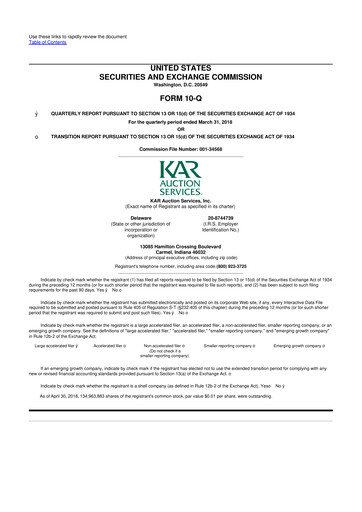 Thumbnail OPENLANE Corporate 10-Q Quarterly Report FY2018 