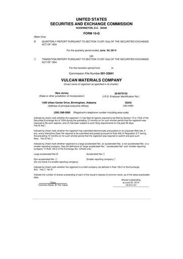 Thumbnail Vulcan Materials 10-Q Quarterly Report FY2014 