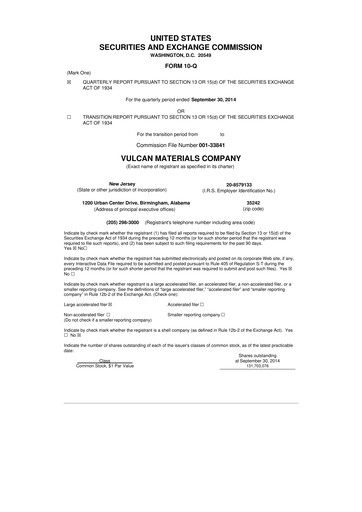 Thumbnail Vulcan Materials 10-Q Quarterly Report FY2014 