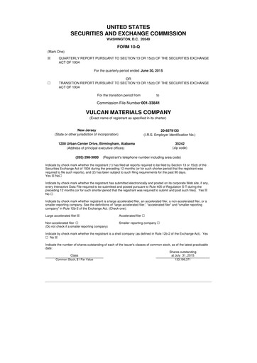 Thumbnail Vulcan Materials 10-Q Quarterly Report FY2015 