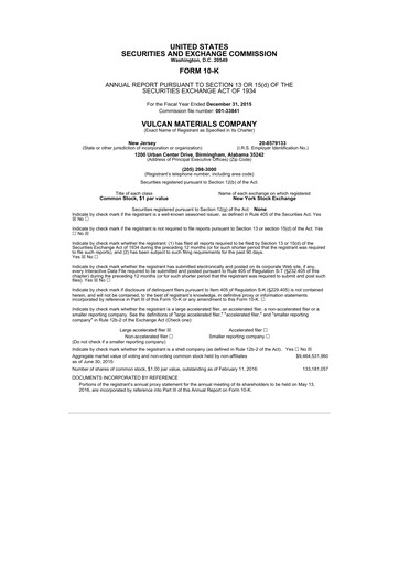 Thumbnail Vulcan Materials 10-K Annual Report 2015