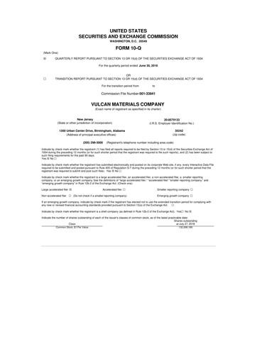 Thumbnail Vulcan Materials 10-Q Quarterly Report FY2018 