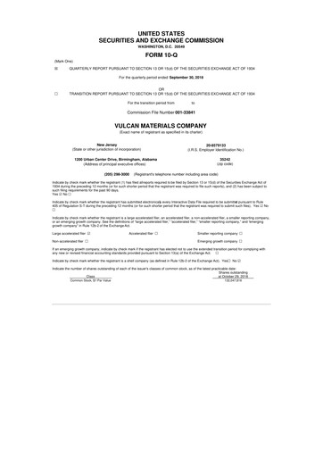 Thumbnail Vulcan Materials 10-Q Quarterly Report FY2018 