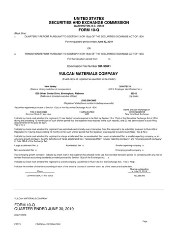 Thumbnail Vulcan Materials 10-Q Quarterly Report FY2019 