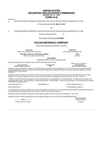 Thumbnail Vulcan Materials 10-Q Quarterly Report FY2021 